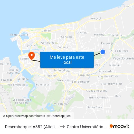 Desembarque: A882 (Alto Itapiracó) to Centro Universitário Estácio map