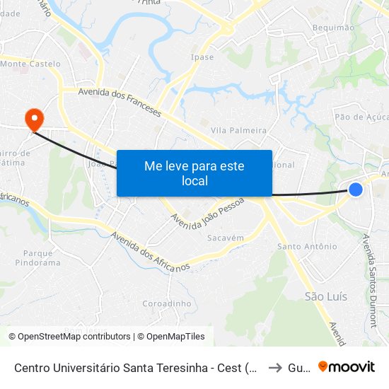 Centro Universitário Santa Teresinha - Cest (Sentido Centro) to Guará map