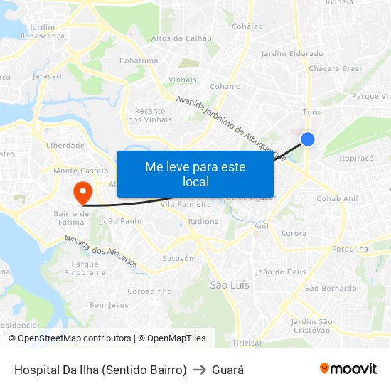 Hospital Da Ilha (Sentido Bairro) to Guará map