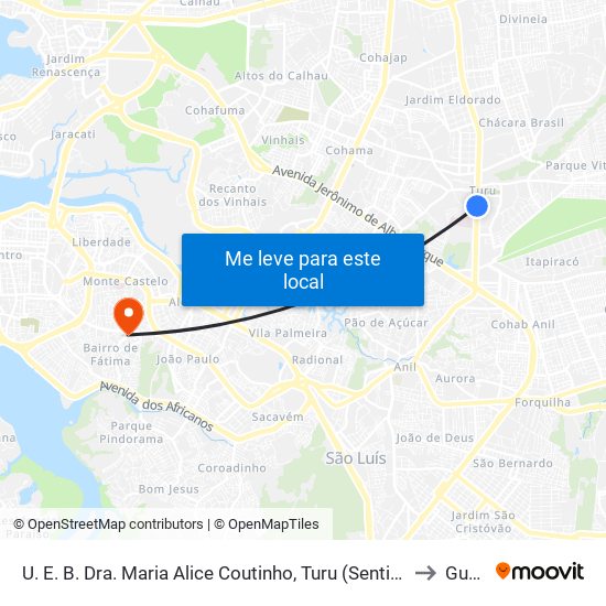 U. E. B. Dra. Maria Alice Coutinho, Turu (Sentido Bairro) to Guará map