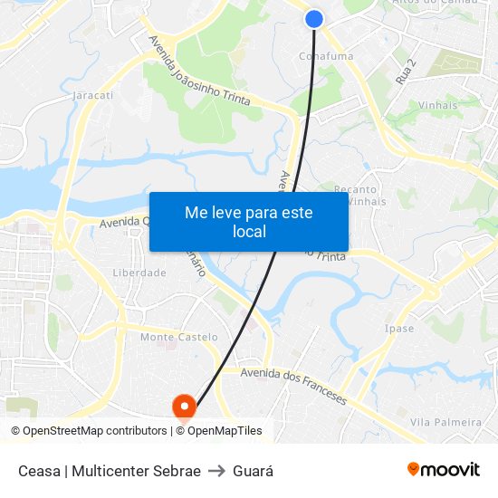 Ceasa | Multicenter Sebrae to Guará map