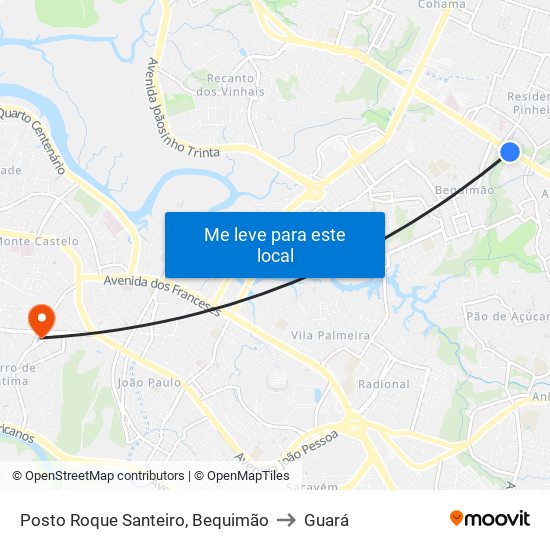 Posto Roque Santeiro, Bequimão to Guará map