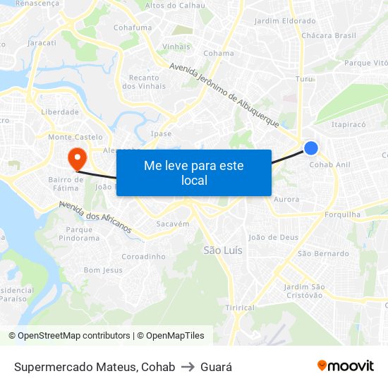 Supermercado Mateus, Cohab to Guará map