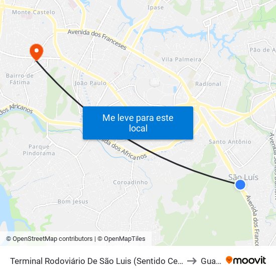 Terminal Rodoviário De São Luis (Sentido Centro) to Guará map