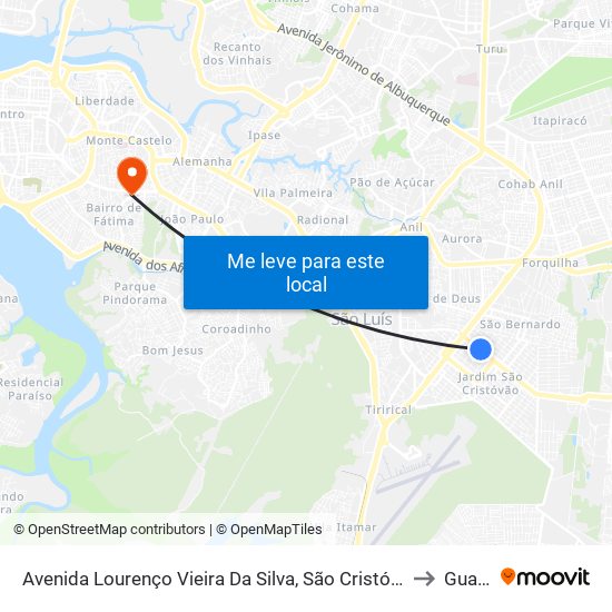 Avenida Lourenço Vieira Da Silva, São Cristóvão to Guará map