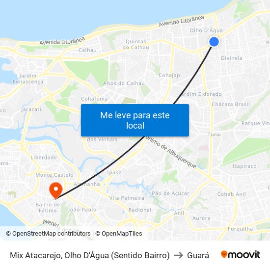 Mix Atacarejo, Olho D'Água (Sentido Bairro) to Guará map