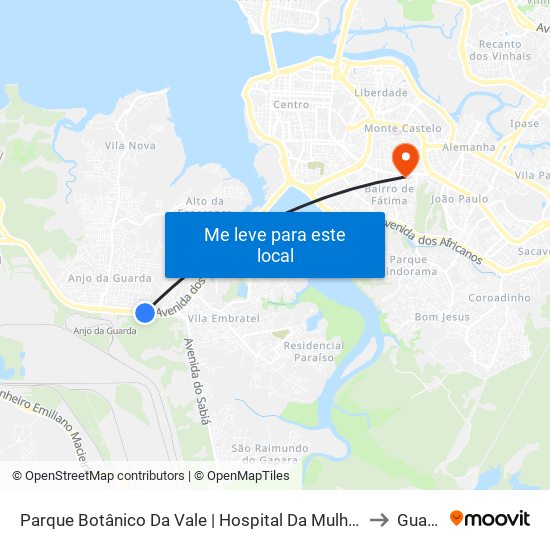 Parque Botânico Da Vale | Hospital Da Mulher to Guará map