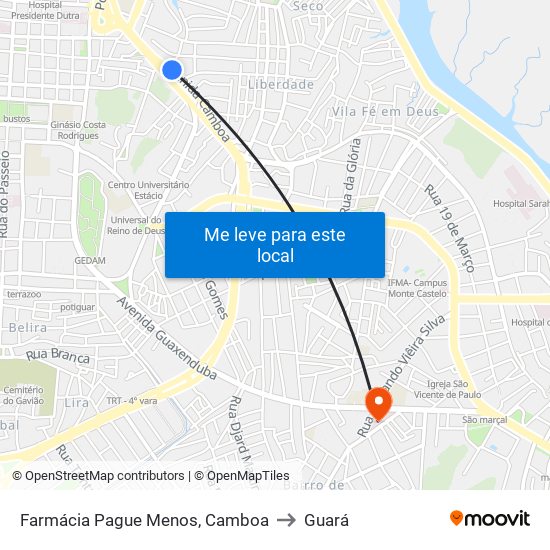 Farmácia Pague Menos, Camboa to Guará map