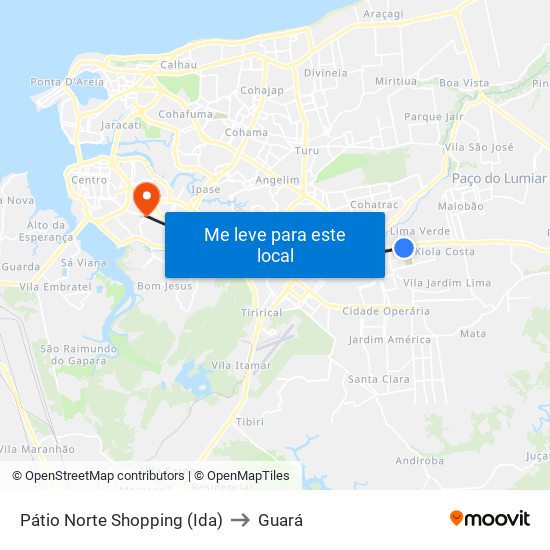 Pátio Norte Shopping (Ida) to Guará map