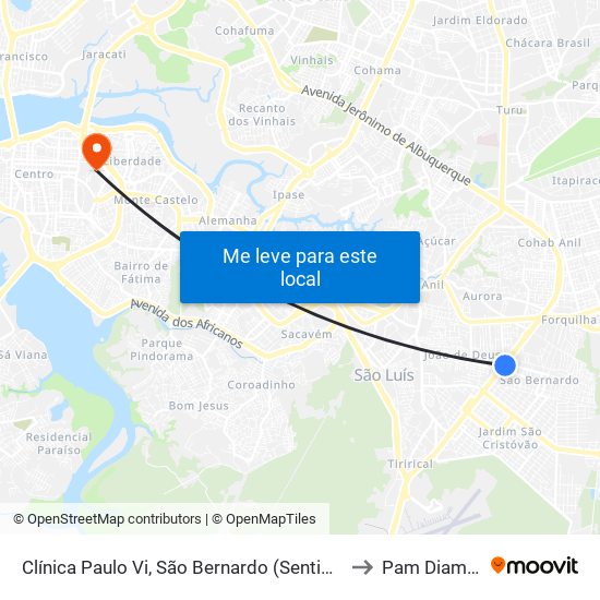 Clínica Paulo Vi, São Bernardo (Sentido Centro) to Pam Diamante map