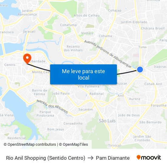 Rio Anil Shopping (Sentido Centro) to Pam Diamante map
