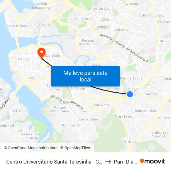 Centro Universitário Santa Teresinha - Cest (Sentido Centro) to Pam Diamante map