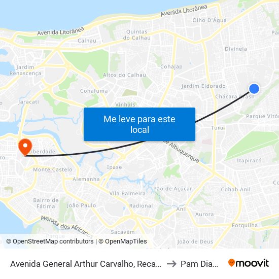 Avenida General Arthur Carvalho, Recanto Do Turu II to Pam Diamante map