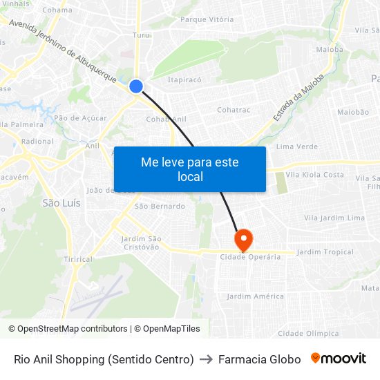 Rio Anil Shopping (Sentido Centro) to Farmacia Globo map