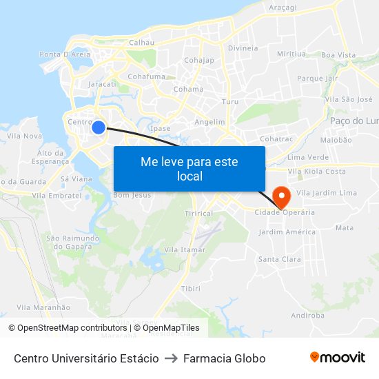 Centro Universitário Estácio to Farmacia Globo map