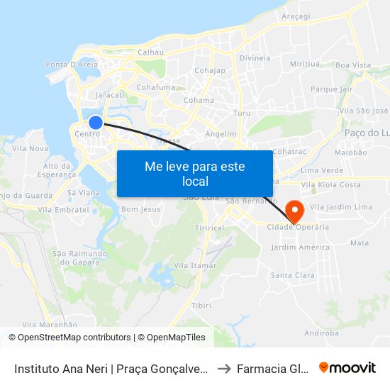 Instituto Ana Neri | Praça Gonçalves Dias to Farmacia Globo map