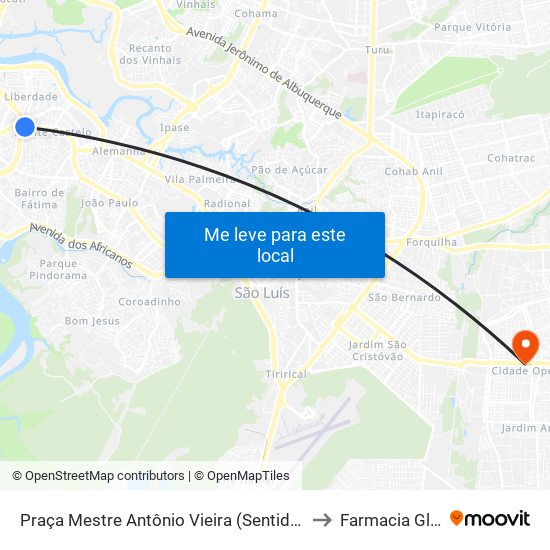 Praça Mestre Antônio Vieira (Sentido Bairro) to Farmacia Globo map