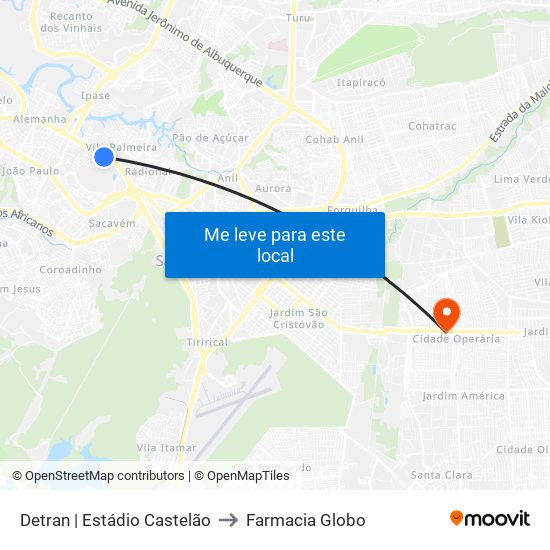 Detran | Estádio Castelão to Farmacia Globo map