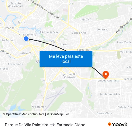 Parque Da Vila Palmeira to Farmacia Globo map