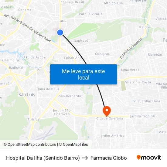 Hospital Da Ilha (Sentido Bairro) to Farmacia Globo map