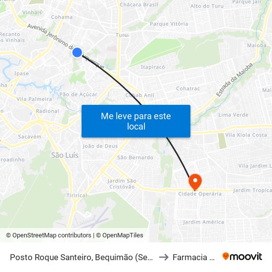 Posto Roque Santeiro, Bequimão (Sentido Centro) to Farmacia Globo map