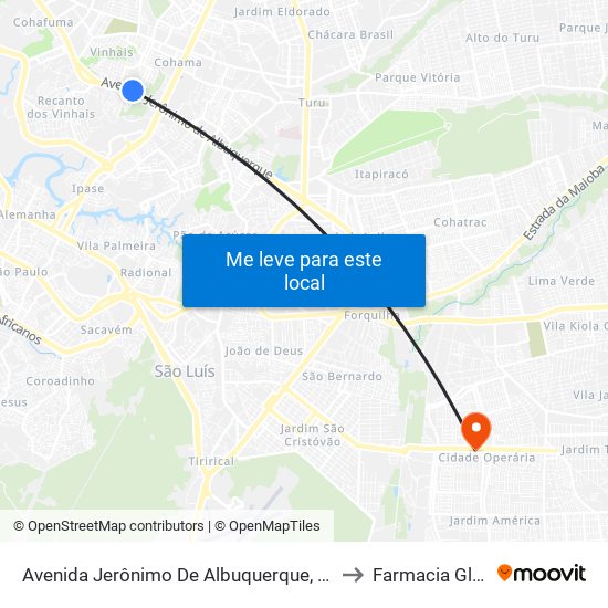 Avenida Jerônimo De Albuquerque, Vinhais to Farmacia Globo map