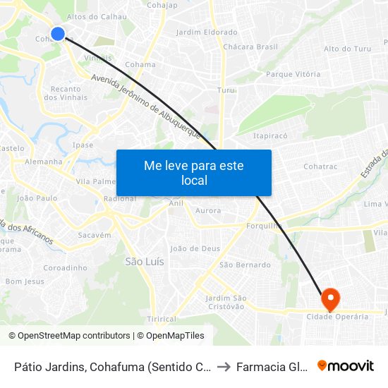 Pátio Jardins, Cohafuma (Sentido Centro) to Farmacia Globo map