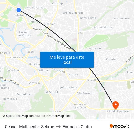 Ceasa | Multicenter Sebrae to Farmacia Globo map