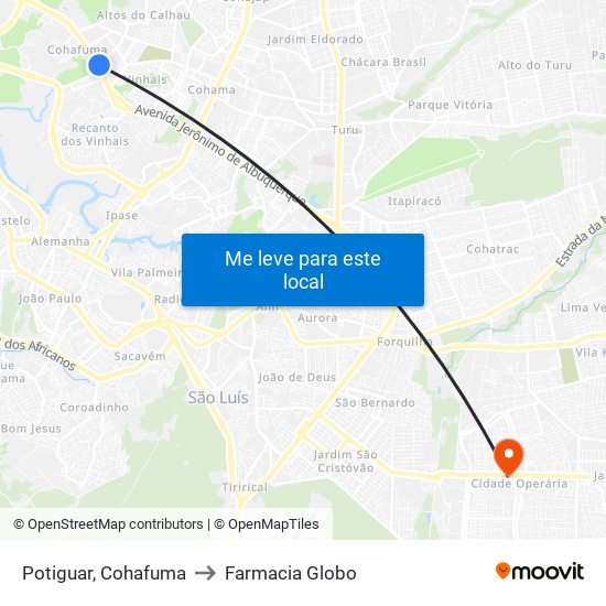 Potiguar, Cohafuma to Farmacia Globo map