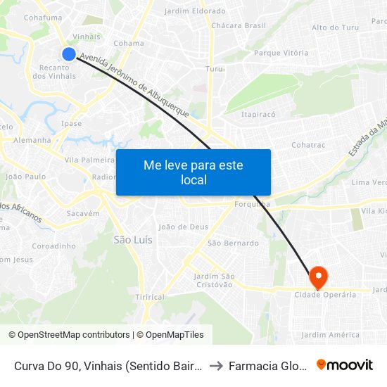 Curva Do 90, Vinhais (Sentido Bairro) to Farmacia Globo map