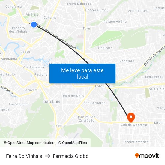 Feira Do Vinhais to Farmacia Globo map