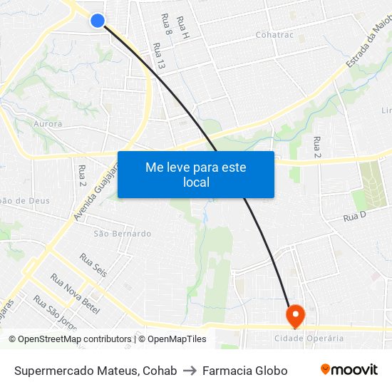 Supermercado Mateus, Cohab to Farmacia Globo map