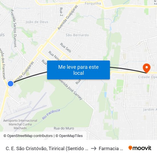 C. E. São Cristóvão, Tirirical (Sentido Aeroporto) to Farmacia Globo map
