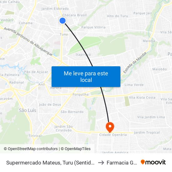 Supermercado Mateus, Turu (Sentido Centro) to Farmacia Globo map