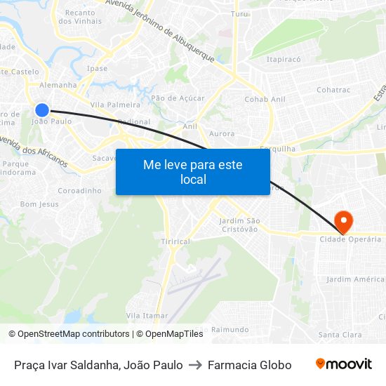 Praça Ivar Saldanha, João Paulo to Farmacia Globo map