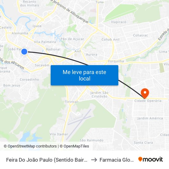 Feira Do João Paulo (Sentido Bairro) to Farmacia Globo map