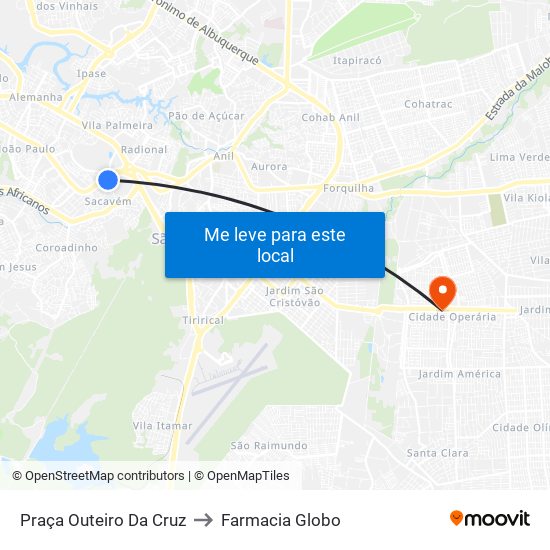 Praça Outeiro Da Cruz to Farmacia Globo map