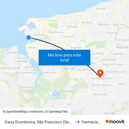 Caixa Econômica, São Francisco (Sentido Centro) to Farmacia Globo map