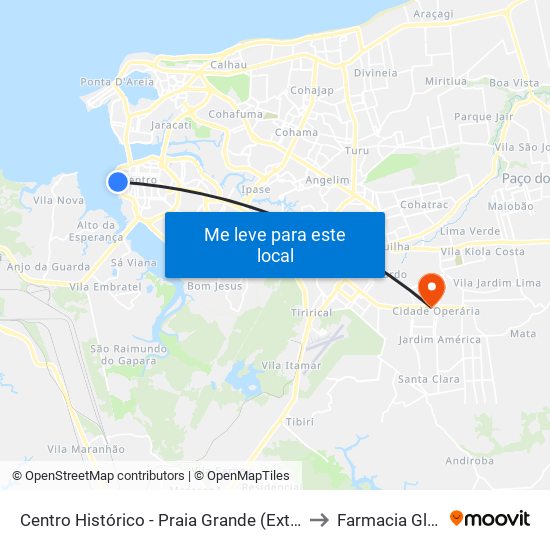 Centro Histórico - Praia Grande (Externa 1) to Farmacia Globo map