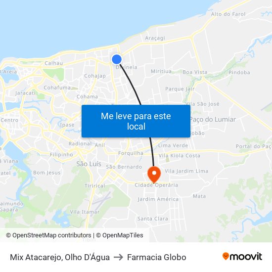 Mix Atacarejo, Olho D'Água to Farmacia Globo map