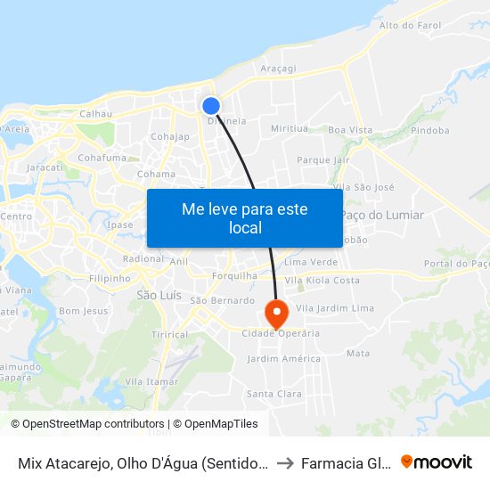 Mix Atacarejo, Olho D'Água (Sentido Bairro) to Farmacia Globo map