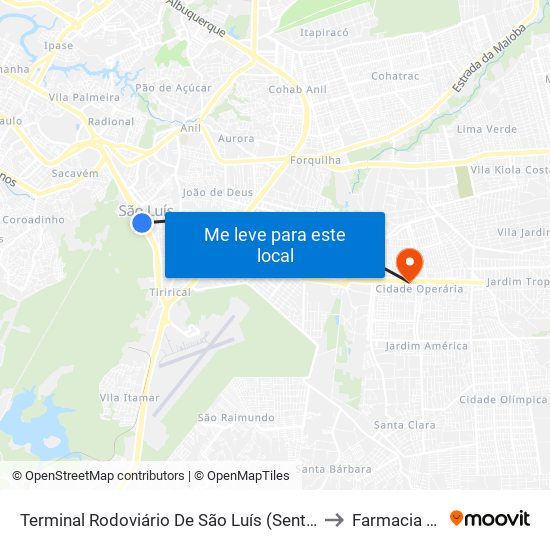 Terminal Rodoviário De São Luís (Sentido Aeroporto) to Farmacia Globo map