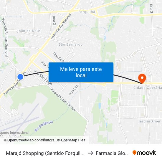 Marajó Shopping (Sentido Forquilha) to Farmacia Globo map