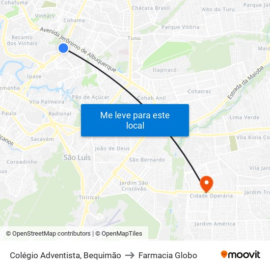 Colégio Adventista, Bequimão to Farmacia Globo map