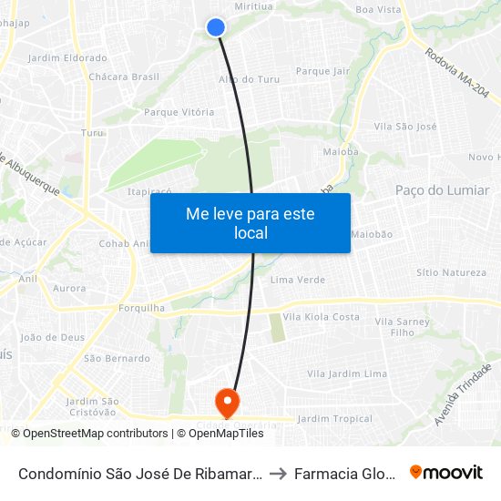 Condomínio São José De Ribamar II to Farmacia Globo map