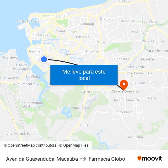 Avenida Guaxenduba, Macaúba to Farmacia Globo map