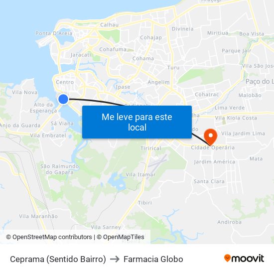 Ceprama (Sentido Bairro) to Farmacia Globo map