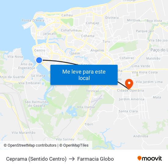 Ceprama (Sentido Centro) to Farmacia Globo map