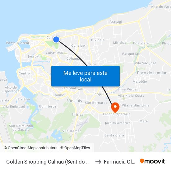 Golden Shopping Calhau (Sentido Bairro) to Farmacia Globo map