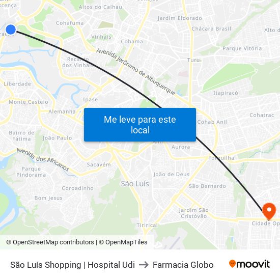 São Luís Shopping | Hospital Udi to Farmacia Globo map